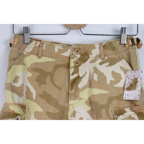 NWT Free People Commander Cut Off Desert Camo Denim Jean Short Tan Camouflage 0